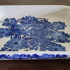 Artistic Blue Floral Ceramic Dish